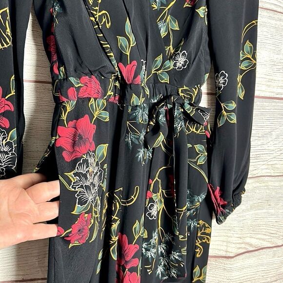 Karen Millen Faux Wrap Jumpsuit Black Tropical Floral Print Long Sleeves US 2 - Picture 8 of 14